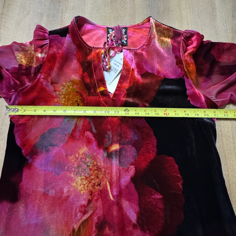 Johnny Was Velvet Floral Mini Shift Dress Size Large New $270‎ - Picture 3 of 11